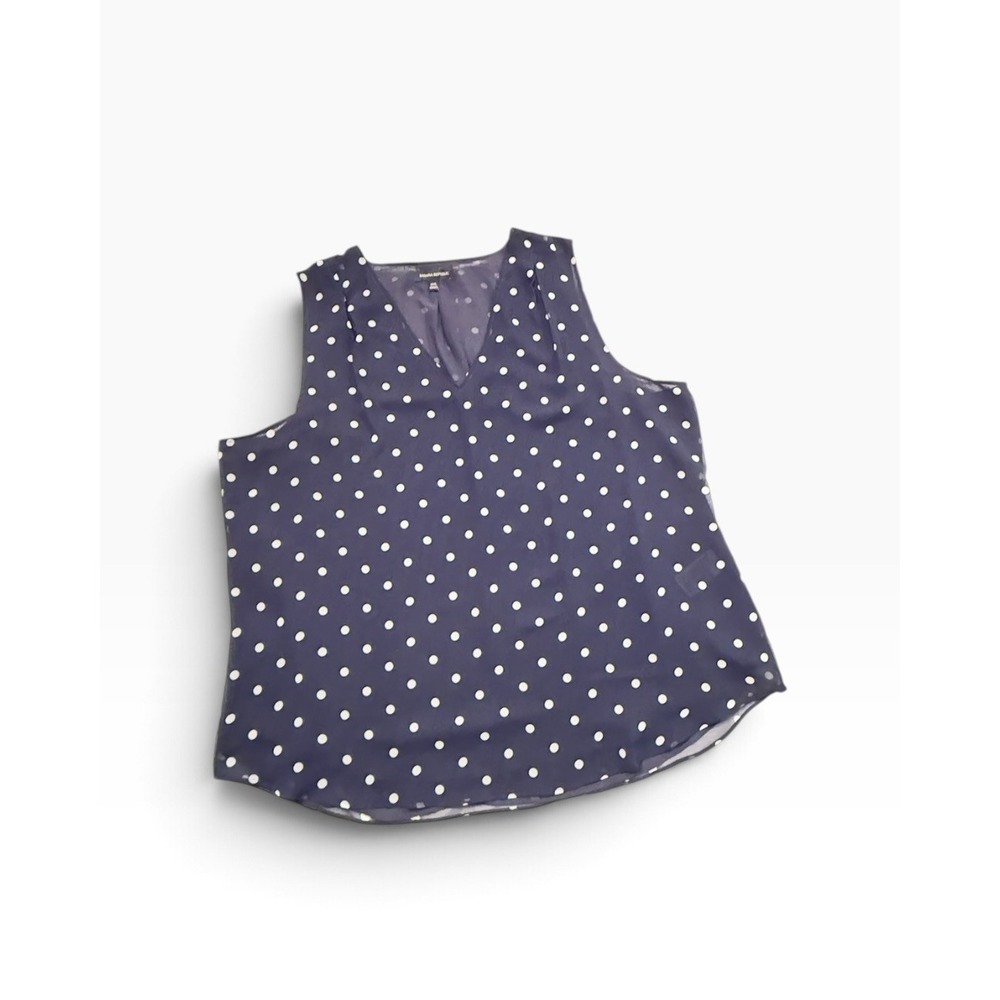 Banana Republic Blouse Womens XXL Blue Polka Dot Sleeveless V-Neck Chiffon Top